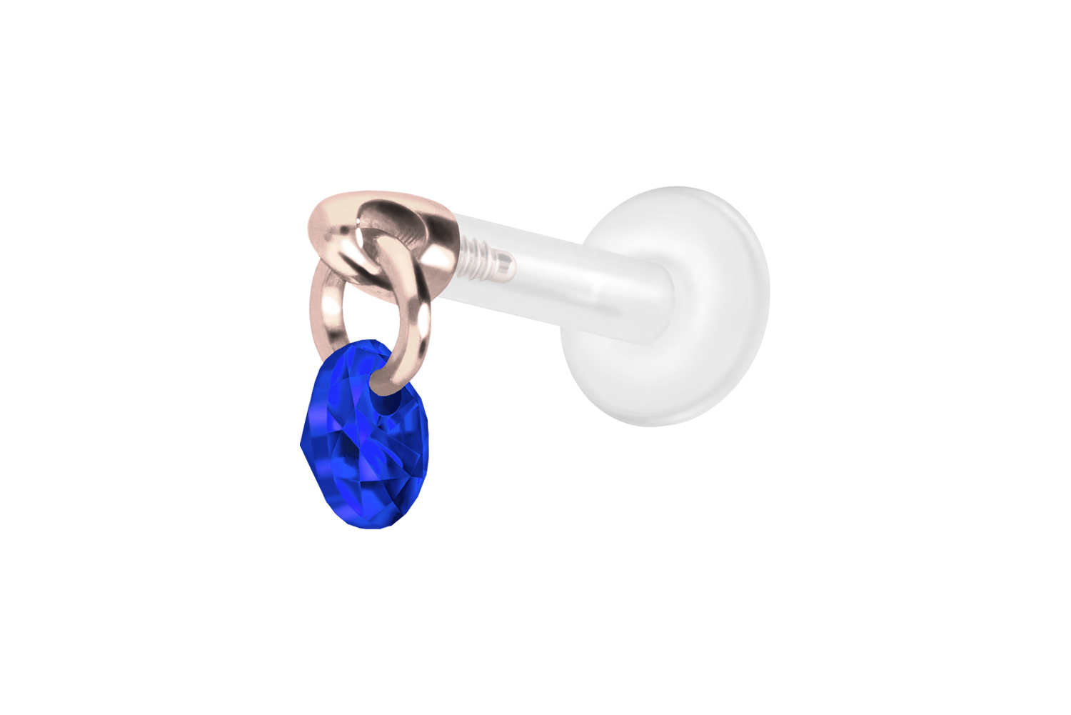 PTFE Labret Piercing mit Innengewinde + Titan-Aufsatz RUNDER KRISTALL